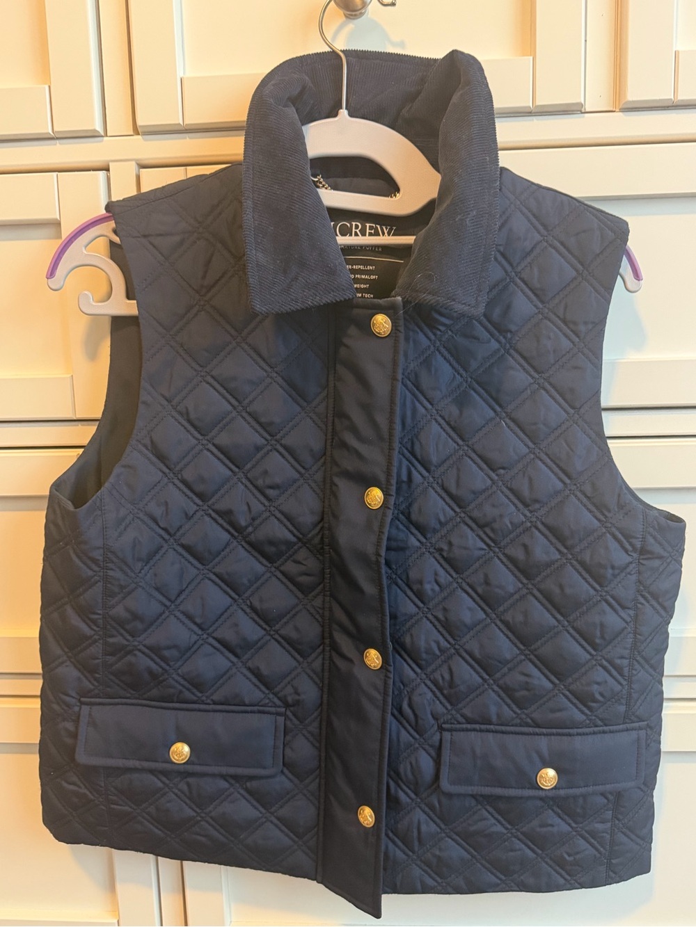 J. Crew Navy Quilted Vest with Gold Buttons
